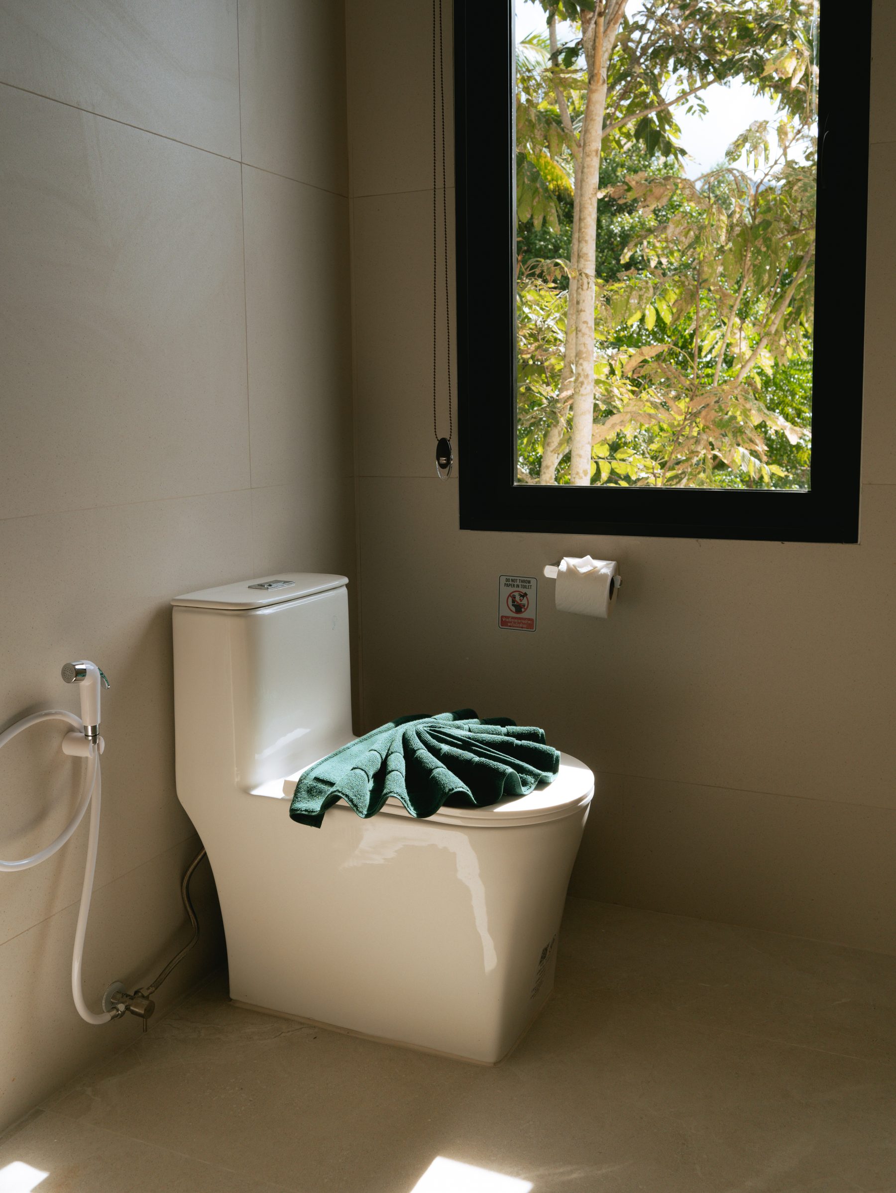 Bathroom with a garden-view window